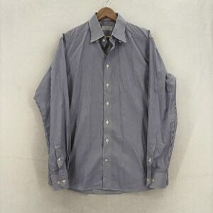 Eton Shirt Mens 17 34/35 Blue Stripe Contemporary 100% Cotton Dress Business